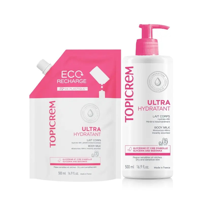 Confezione Topicrem Uh Latte Corpo 500 Ml + Ricarica Latte Corpo 500 Ml 50%.