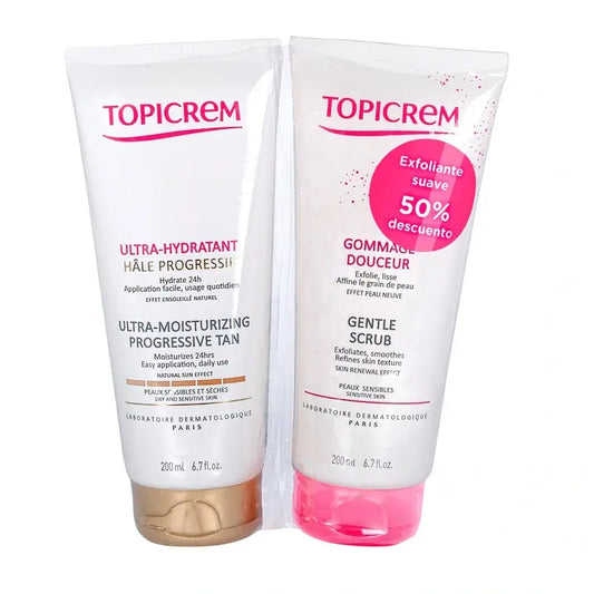 Topicrem Impacco abbronzante progressivo ultra idratante 200 Ml + Gommage esfoliante 200 Ml