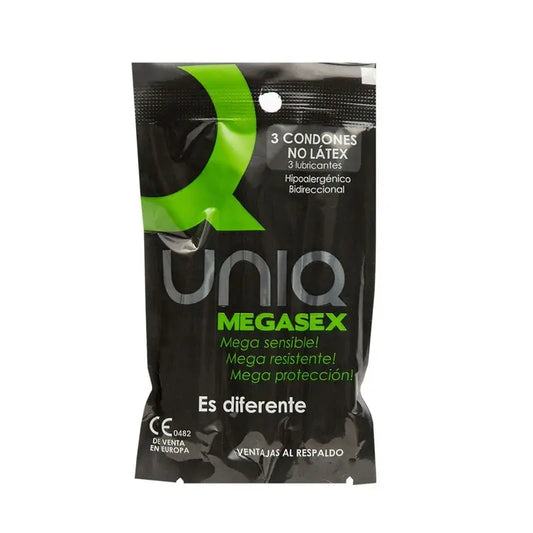 Preservativi sensibili Uniq Megasex con giarrettiera senza lattice 3 unità