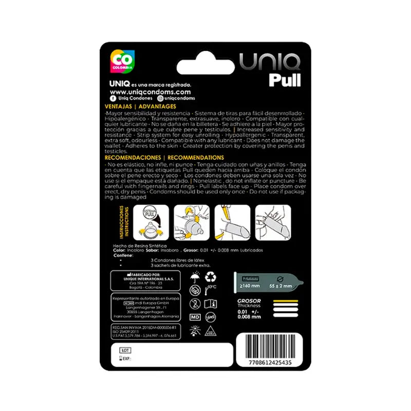 Preservativi Uniq Pull con laccetti senza lattice 3 unità