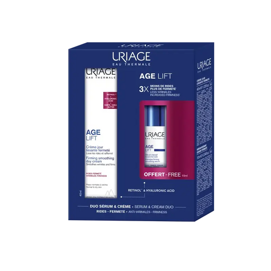Uriage Age Lift Crema da giorno rassodante anti-età, 40 Ml + Siero intensivo anti-rughe 10Ml + Regalo