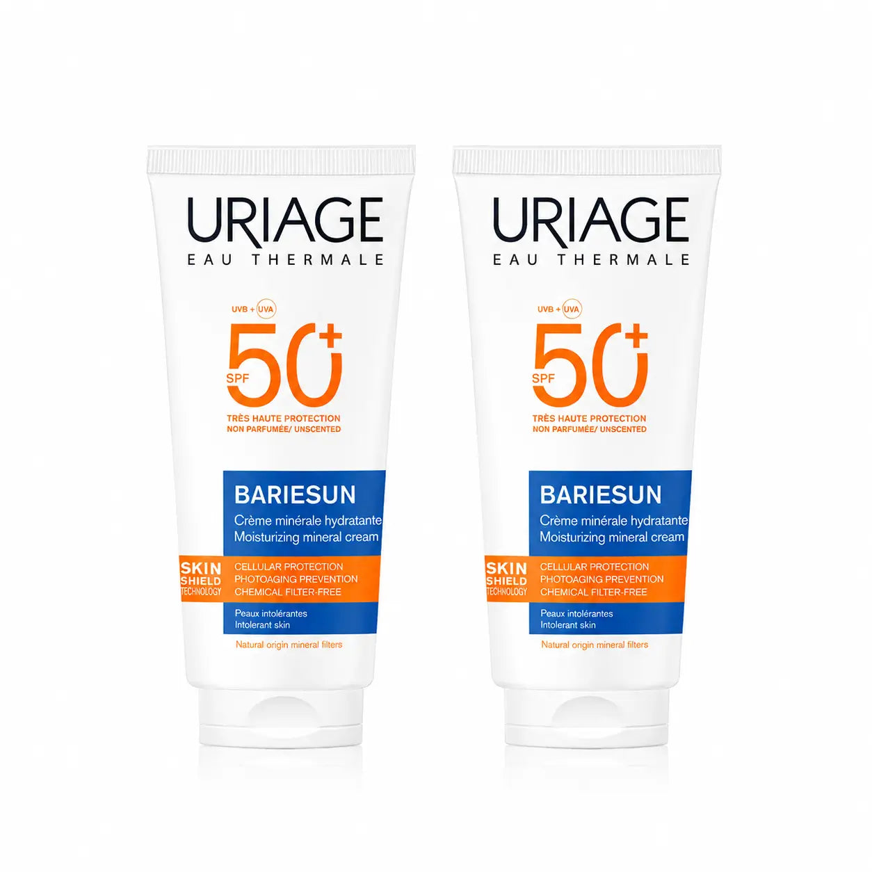 Uriage Bariésun Crema minerale SPF 50+ 100 ml, confezione da 2