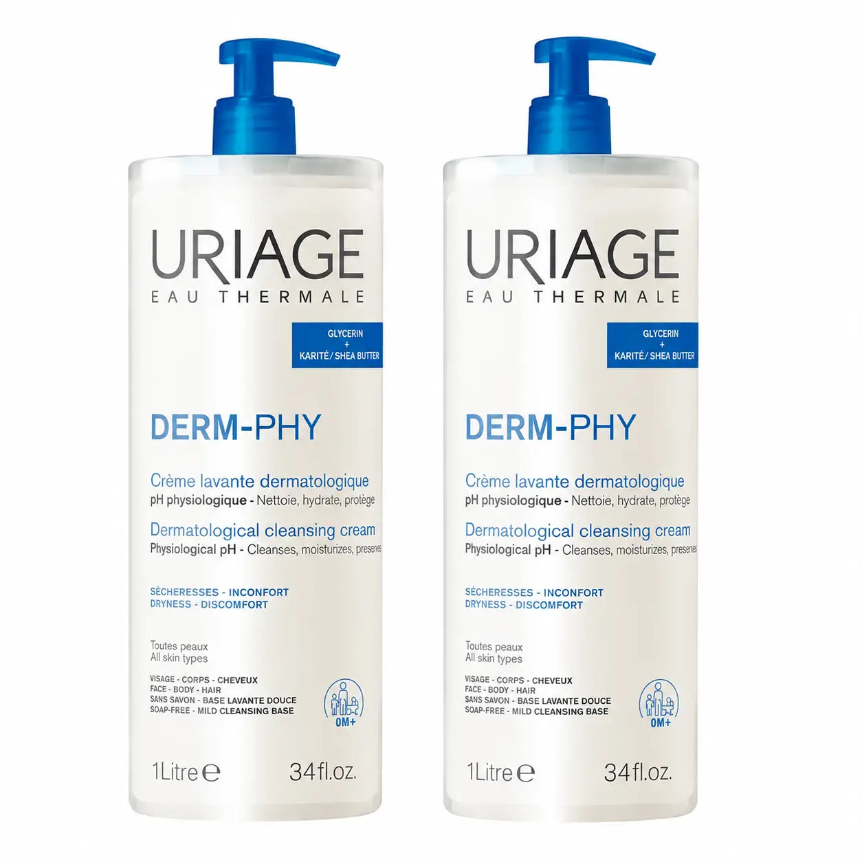 Uriage Crema detergente 1000 ml, confezione da 2