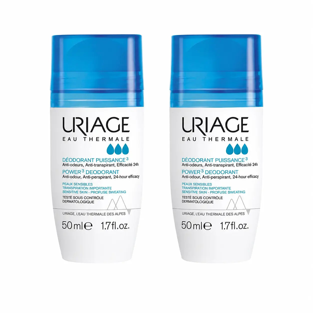 Uriage Deodorante Triactivo 50 ml, efficacia 24 ore, confezione da 2