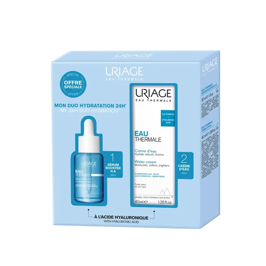 Uriage Eau Thermale Siero Booster con Acido Ialuronico 1,5%, 30 Ml + Eau Thermale Acqua Crema, 40 Ml