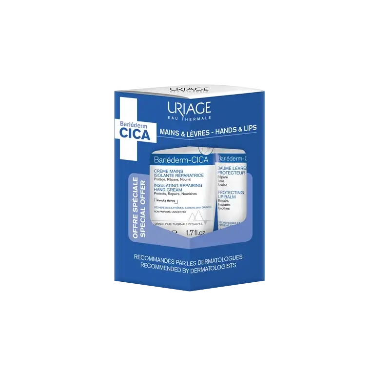 Uriage Promo Bariéderm-Cica Crema mani, 50 Ml + Balsamo labbra 15 Ml