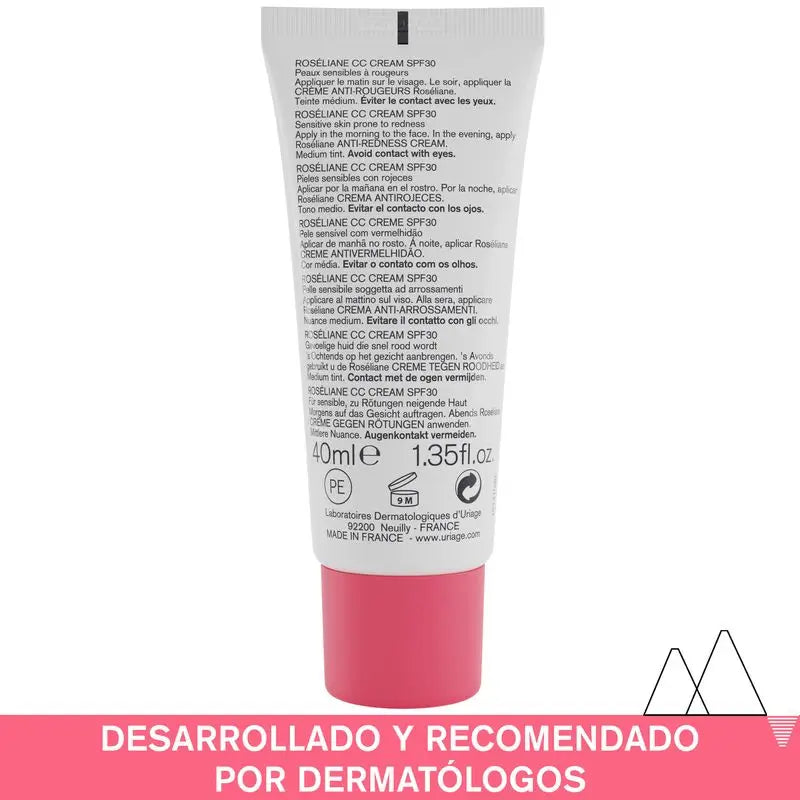 Uriage Roséliane Cc Crema Spf30 Crema colorata per pelli sensibili, arrossate, rosacee e iperreattive, 40 ml
