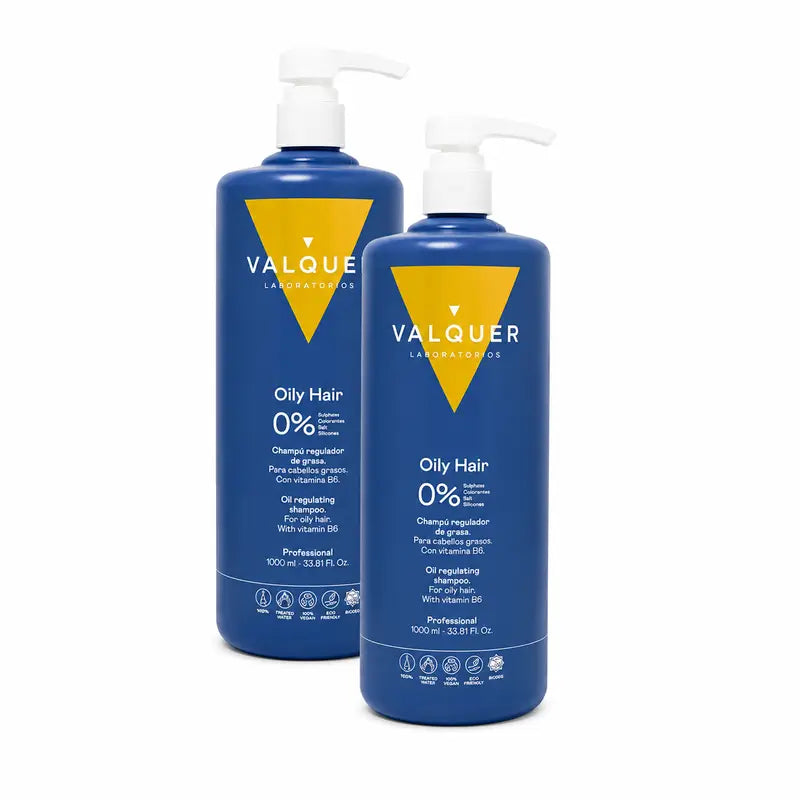 Valquer Shampoo regolatore di grasso per capelli, confezione da 2 x 1000 ml