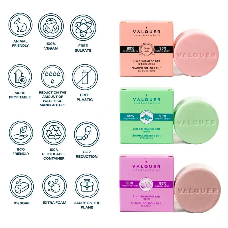 Valquer Cura dei capelli Cipolla 2 In 1 Shampoo solido, 70 gr