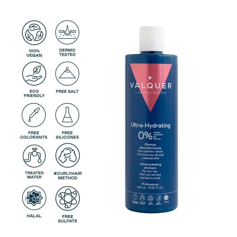 Valquer Hair Care Shampoo Ultra Idratante, Capelli Secchi, 400 ml