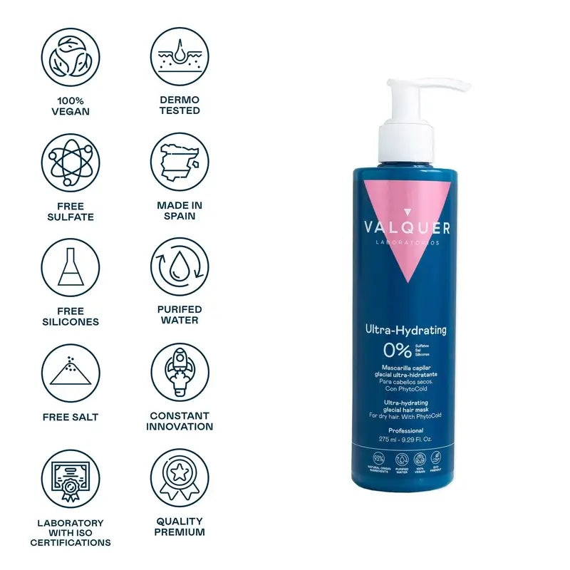 Valquer Hair Care Maschera glaciale ultra-idratante per capelli, 275 ml