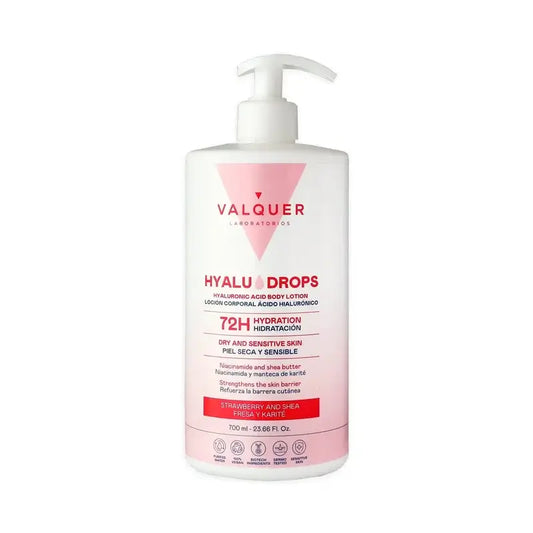 Valquer Hyaludrops Lozione per il corpo alla fragola e al karité, idratazione 72 ore, 700 ml