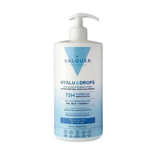 Valquer Hyaludrops Lozione per il corpo senza profumo, idratazione 72 ore, 700 ml