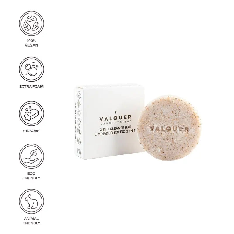 Valquer Skin Care Sugar Sugar Cleanser 3 In 1 Detergente solido, 50 gr