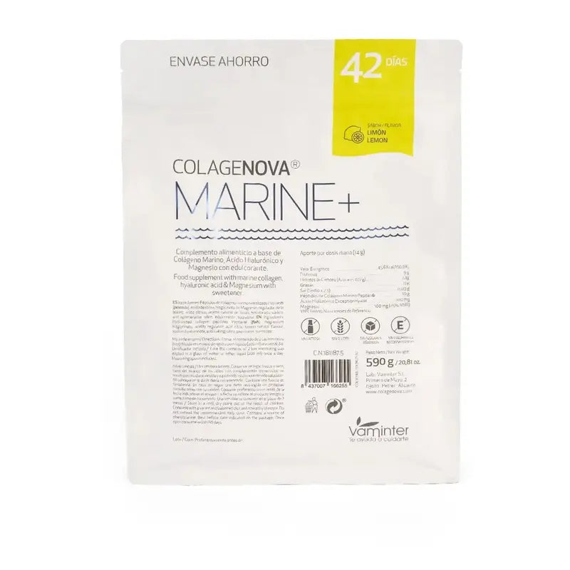 Colagenova Marine+ Collagene marino+Ha+Mg 42 Giorni Bottiglia risparmio limone, 590 Gr