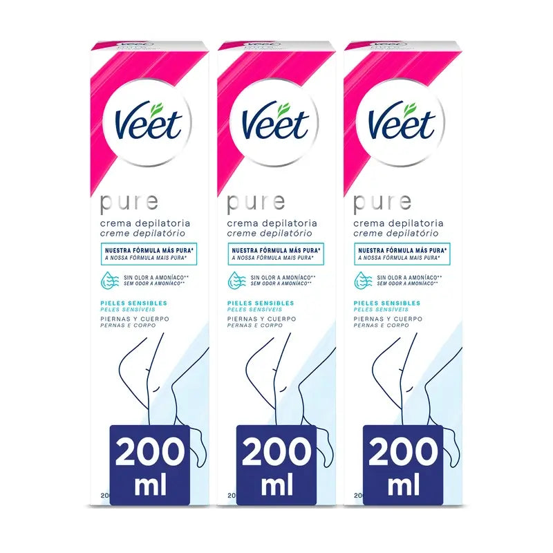 Veet Crema Depilatoria Minima Pelle Sensibile, 3x200ml