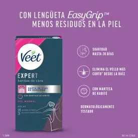 Veet Expert Strisce di cera depilatoria a freddo per ascelle, 16 strisce