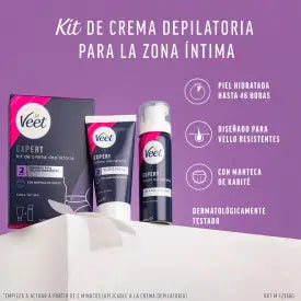 Veet Expert Kit Depilazione Zone Intime, Crema Depilatoria 50 Ml Donna e Schiuma 50 Ml