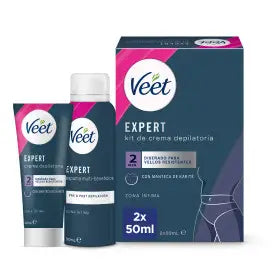Veet Expert Kit Depilazione Zone Intime, Crema Depilatoria 50 Ml Donna e Schiuma 50 Ml