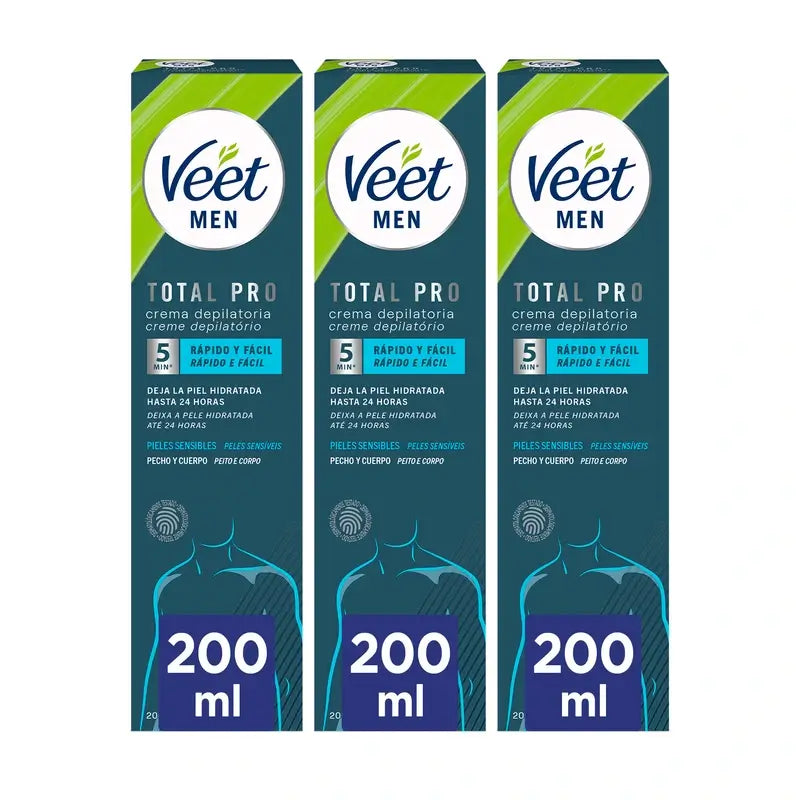 Veet Men Crema depilatoria per pelli sensibili, 3x200ml