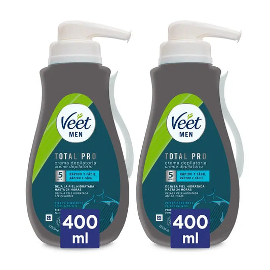 Veet Men Crema depilatoria per pelli sensibili, 2x400ml