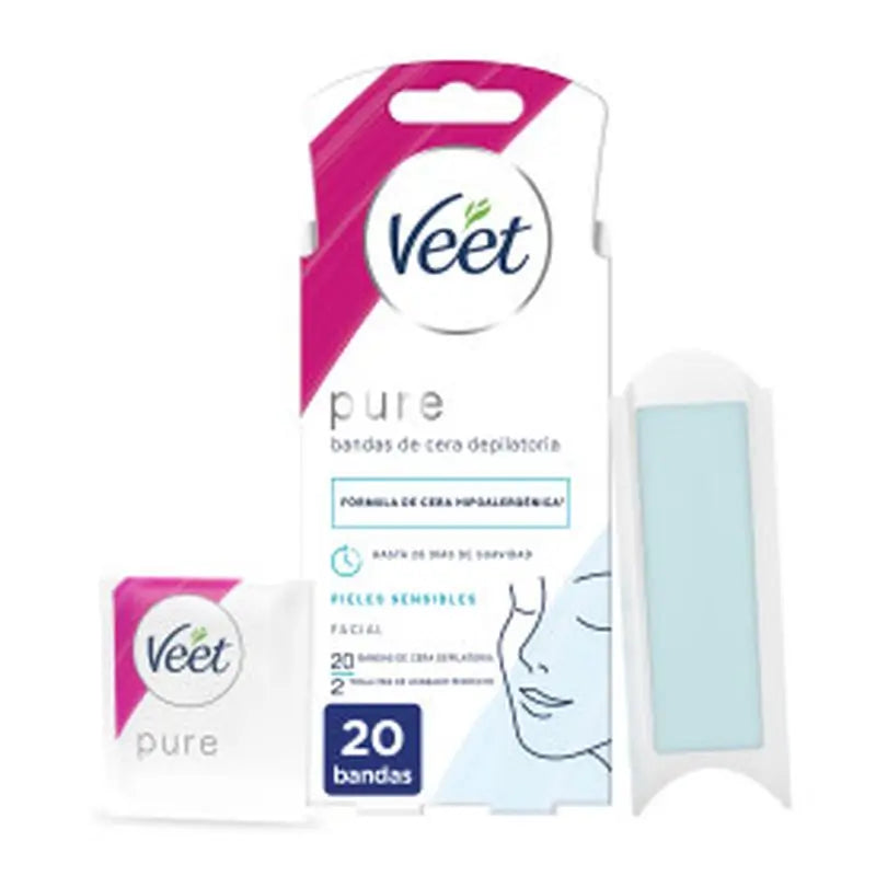Veet Pure Cold Waxing Strisce di cera per pelli sensibili, 20 unità