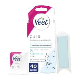 Veet Strisce di cera depilatoria a freddo Pure Pure per la depilazione del viso, 40 strisce