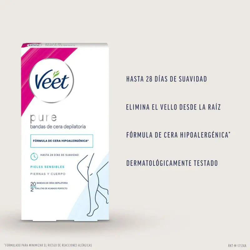 Veet Pure Cold Wax Corpo e gambe pelle sensibile, 20 unità