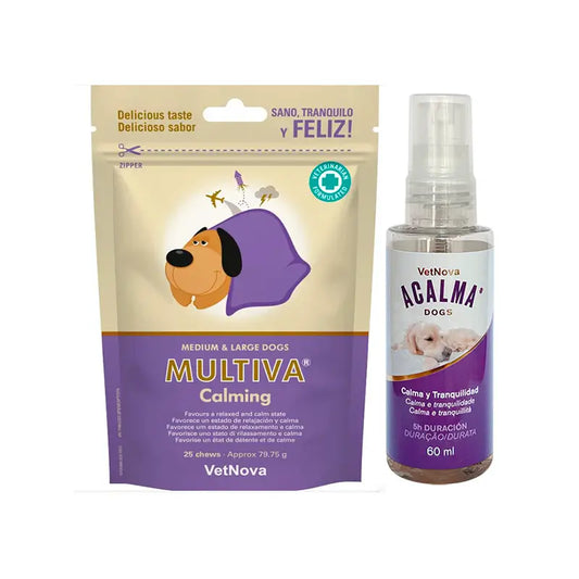 Vetnova Multiva Calming + Acalma Spray 60 ml, confezione Cani di taglia media e grande