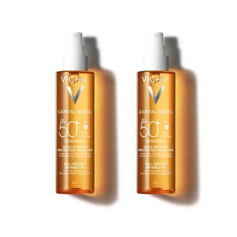 Vichy Capital Soleil Protezione Cellule Invisibili Olio Invisibile Spf 50+ Protezione solare, 2X200 Ml