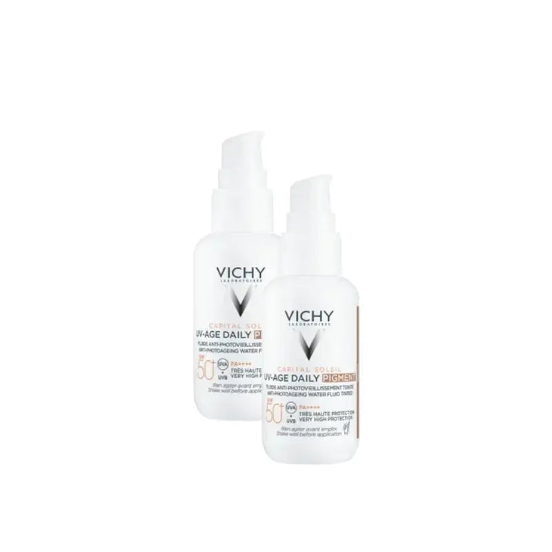 Vichy Capital Soleil UV Age Fluido fotoprotettivo quotidiano, tonalità media, SPF 50, 40 ml, confezione da 2
