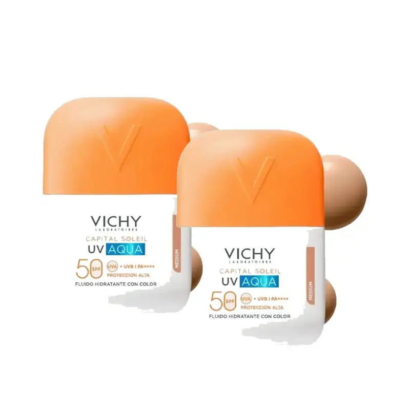 Vichy Capital Soleil UV Aqua Fluido Tonalità Media SPF50 50 ml, confezione da 2