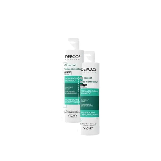 Vichy Dercos Technique Shampoo Sebo Control per capelli grassi 200 ml, confezione da 2
