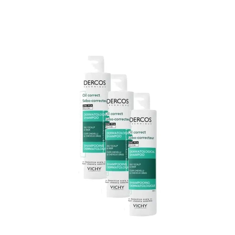 Vichy Dercos Technique Shampoo Sebo Control per capelli grassi 200 ml, confezione da 3
