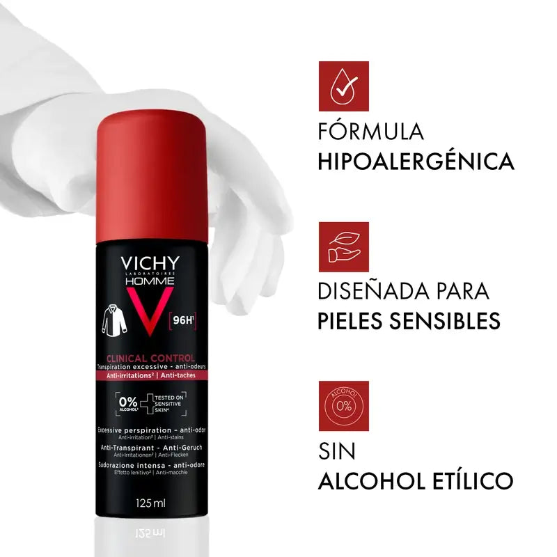 Vichy Homme Clinical Control 96h Deodorante antitraspirante spray, 125 ml