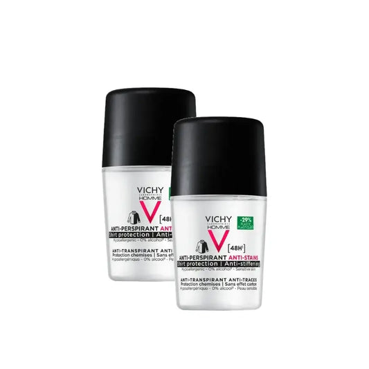 Vichy Homme Deodorante 48 ore antitraspirante e antimacchia roll-on 50 ml, confezione da 2