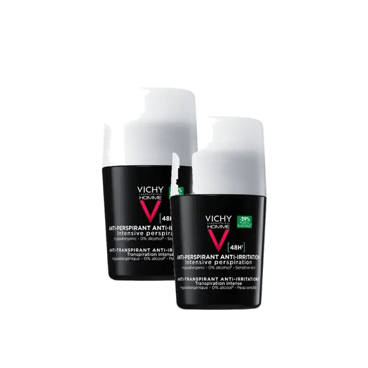 Vichy Homme Deodorante 48 ore per pelli sensibili Roll-On 50 ml, confezione da 2
