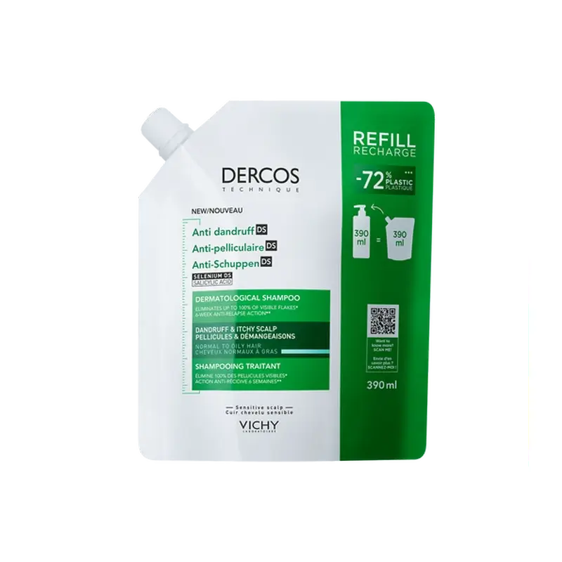 Vichy Dercos Technique Ecorefill Shampoo Antiforfora Grassa, 390 ml