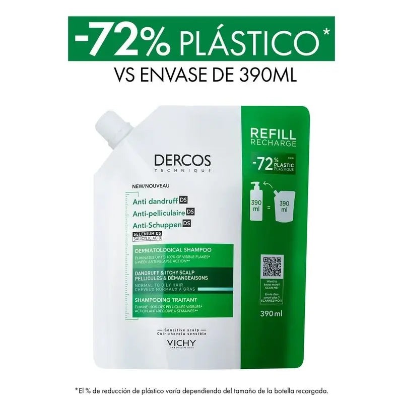 Vichy Dercos Technique Ecorefill Shampoo Antiforfora Grassa, 390 ml