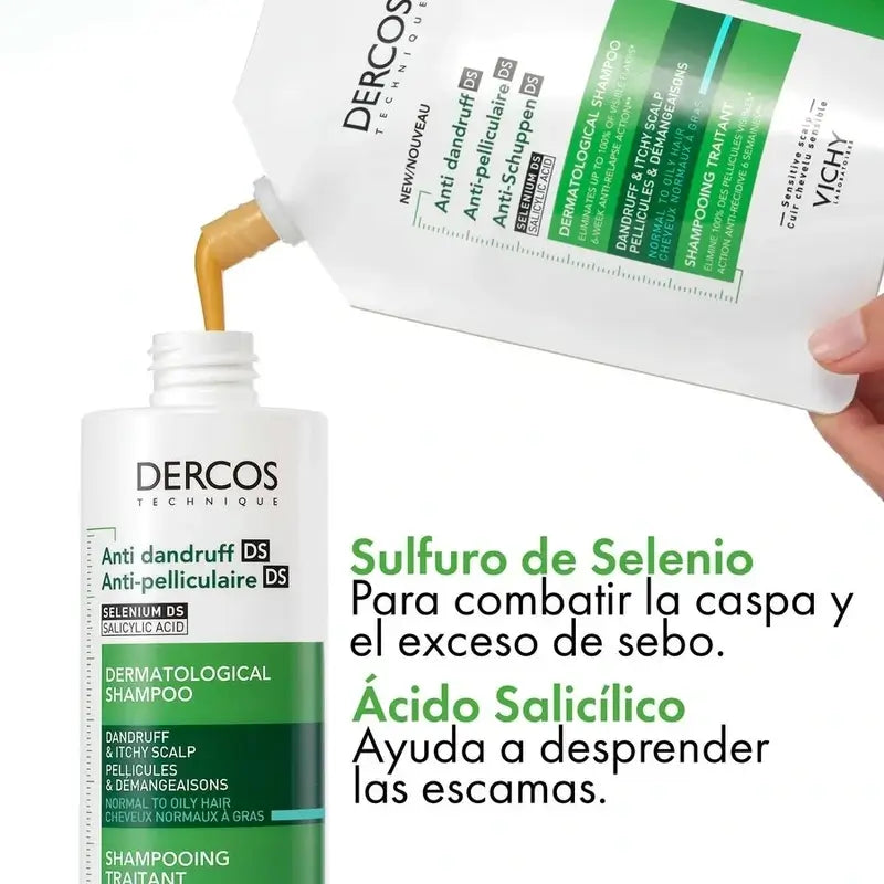 Vichy Dercos Technique Ecorefill Shampoo Antiforfora Grassa, 390 ml