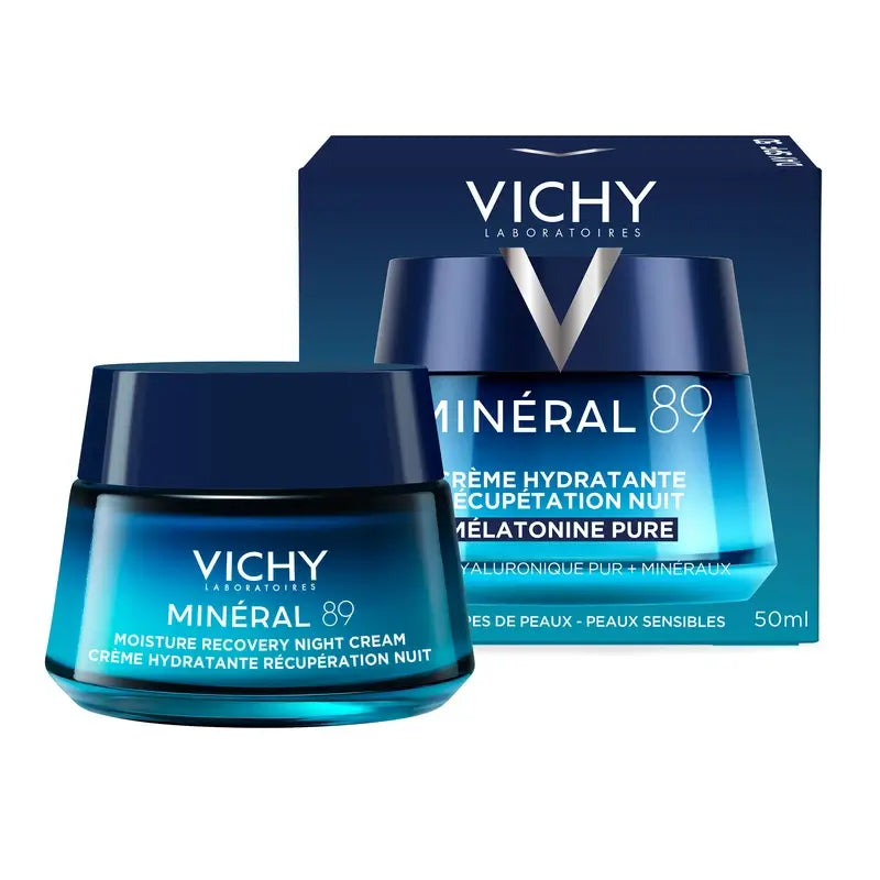 Vichy Mineral 89 Crema Idratante Recupero Notte con Melatonina, 50 ml