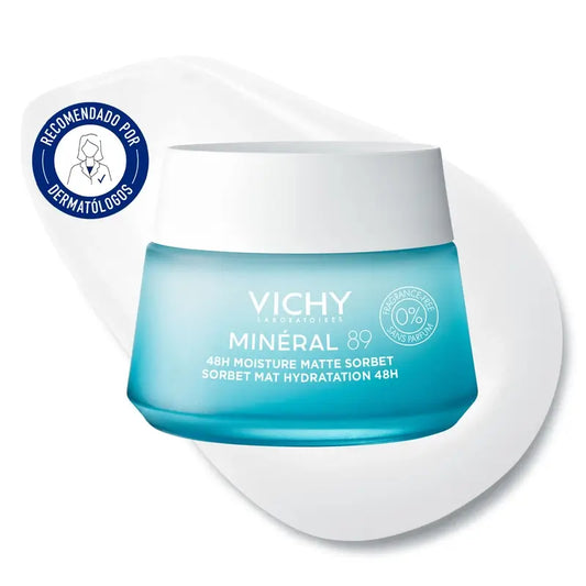 Vichy Mineral 89 Gel Sorbetto Idratante Opaco 48H con Acido Ialuronico , 50 ml