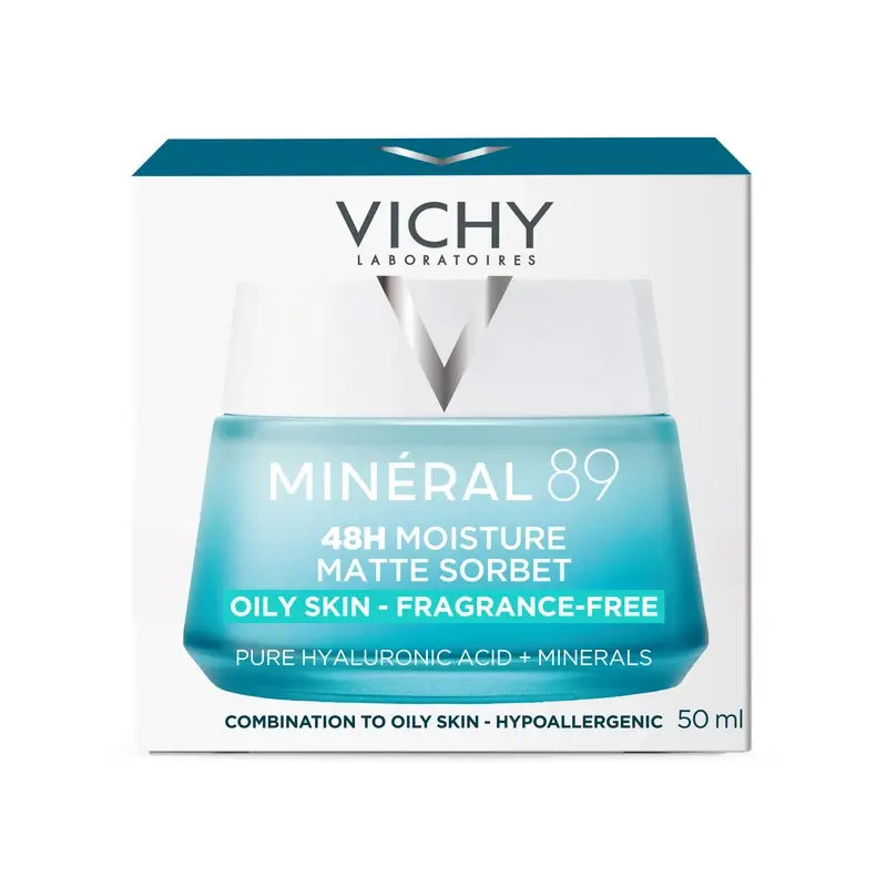 Vichy Mineral 89 Gel Sorbetto Idratante Opaco 48H con Acido Ialuronico , 50 ml