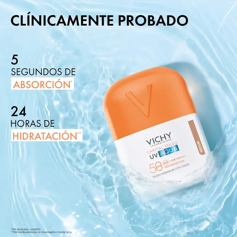 Vichy Solar Uv Aqua Fluido Idratante Spf50 Tonalità Media, 50 ml