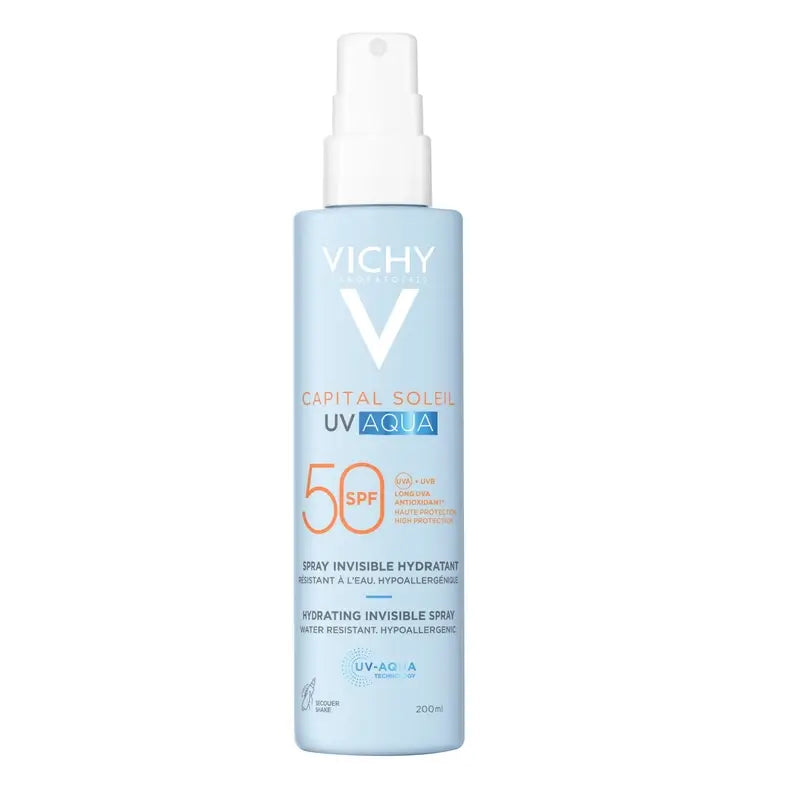 Vichy Solar Uv Aqua Spray Spray Idratante Invisibile Spf50, 200 ml