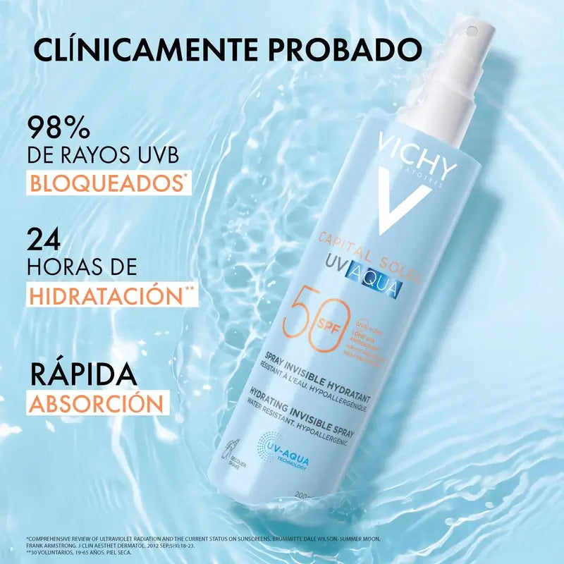 Vichy Solar Uv Aqua Spray Spray Idratante Invisibile Spf50, 200 ml