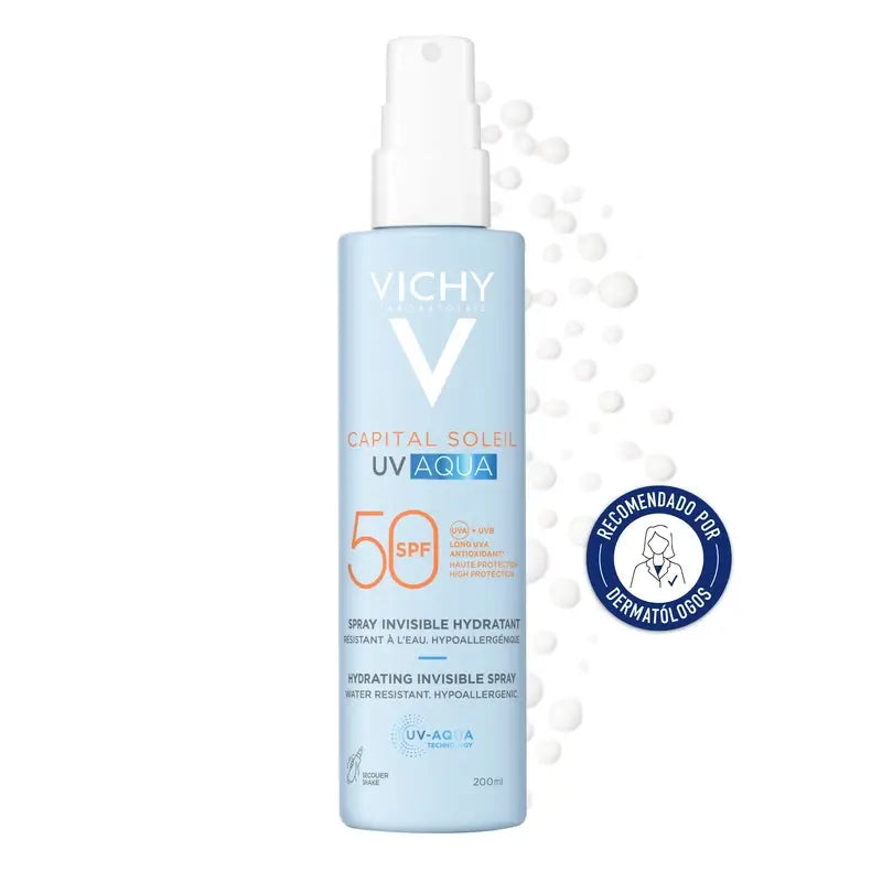 Vichy Solar Uv Aqua Spray Spray Idratante Invisibile Spf50, 200 ml