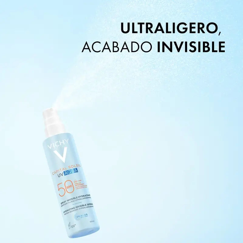 Vichy Solar Uv Aqua Spray Spray Idratante Invisibile Spf50, 200 ml