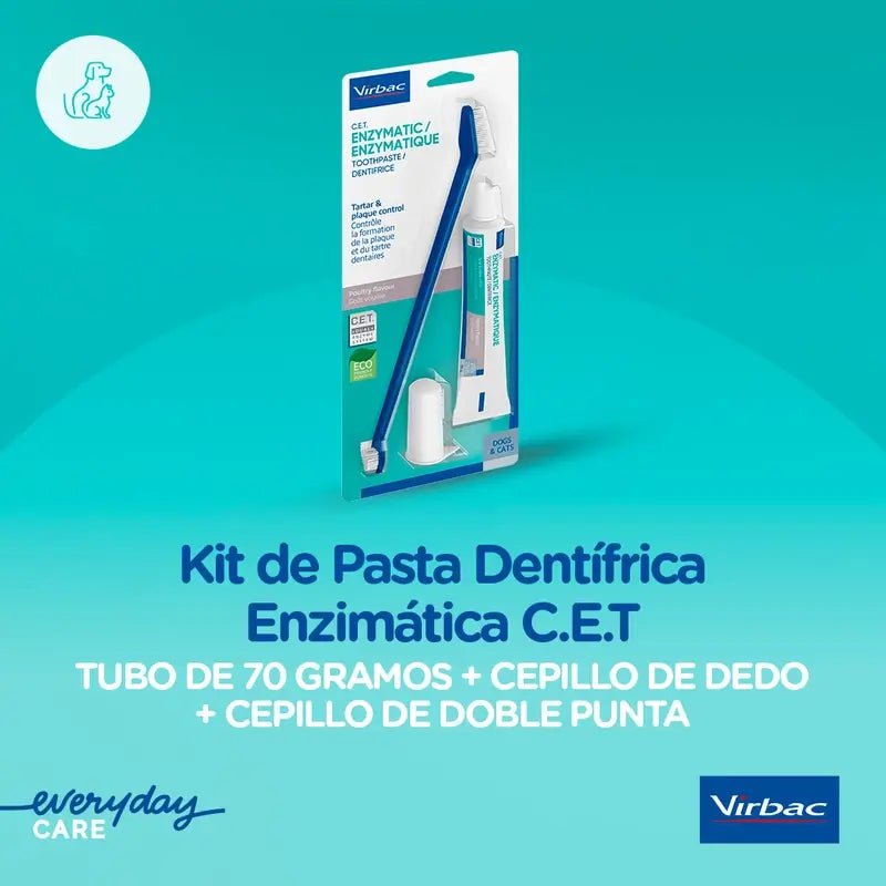 Virbac Cet Kit Spazzola + Dentifricio Enzimatico 70 gr Per animali domestici