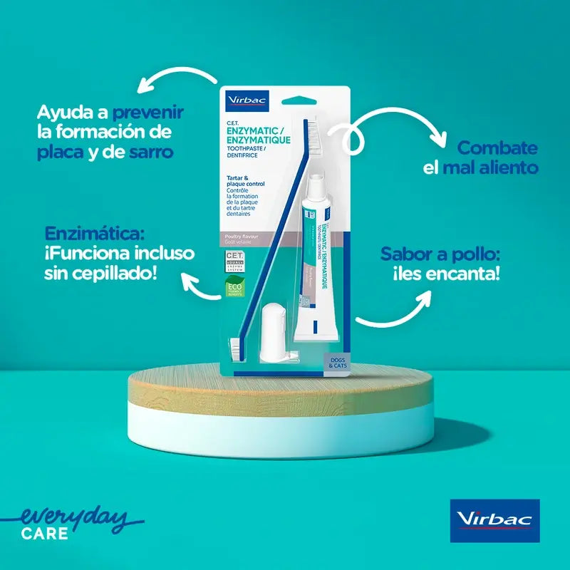 Virbac Cet Kit Spazzola + Dentifricio Enzimatico 70 gr Per animali domestici